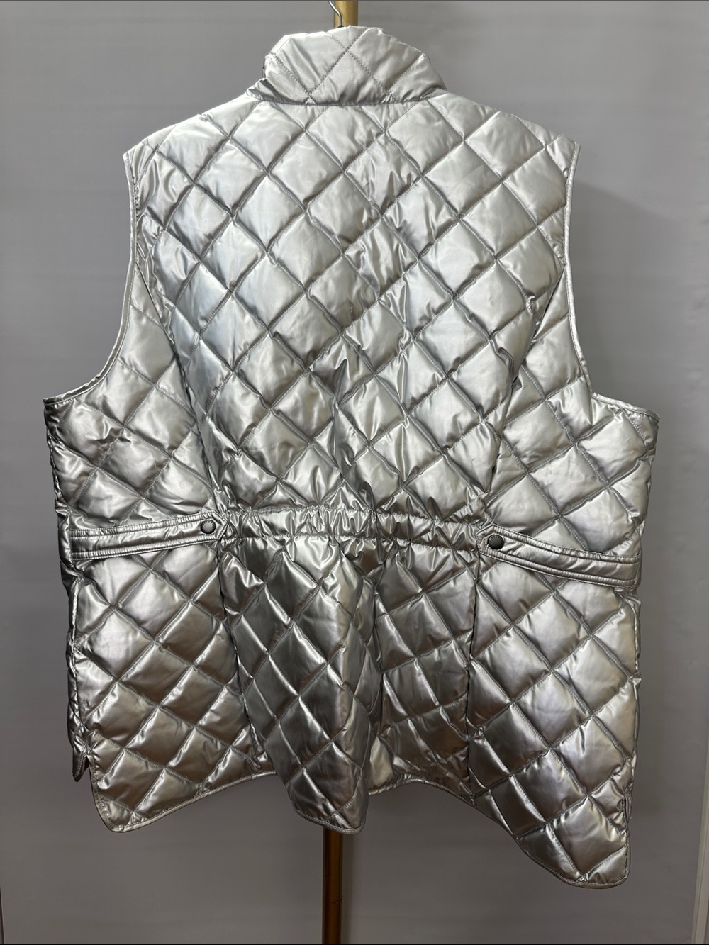 NWT Talbots Puffer Vest Silvertone Poly Down Zip Snap Closure Pockets Size 2X - Picture 8 of 9